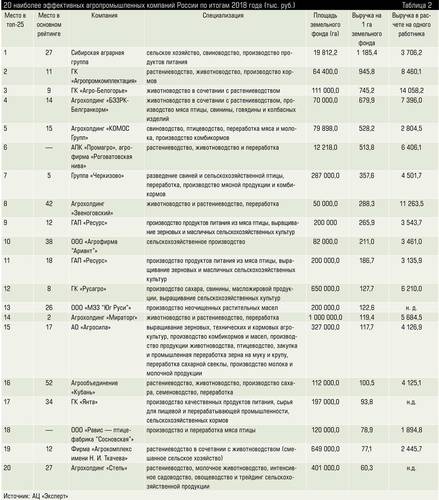 20 наиболее эффективных агропромышленных компаний России по итогам 2018 года (тыс. руб.) apk-tab2.jpg